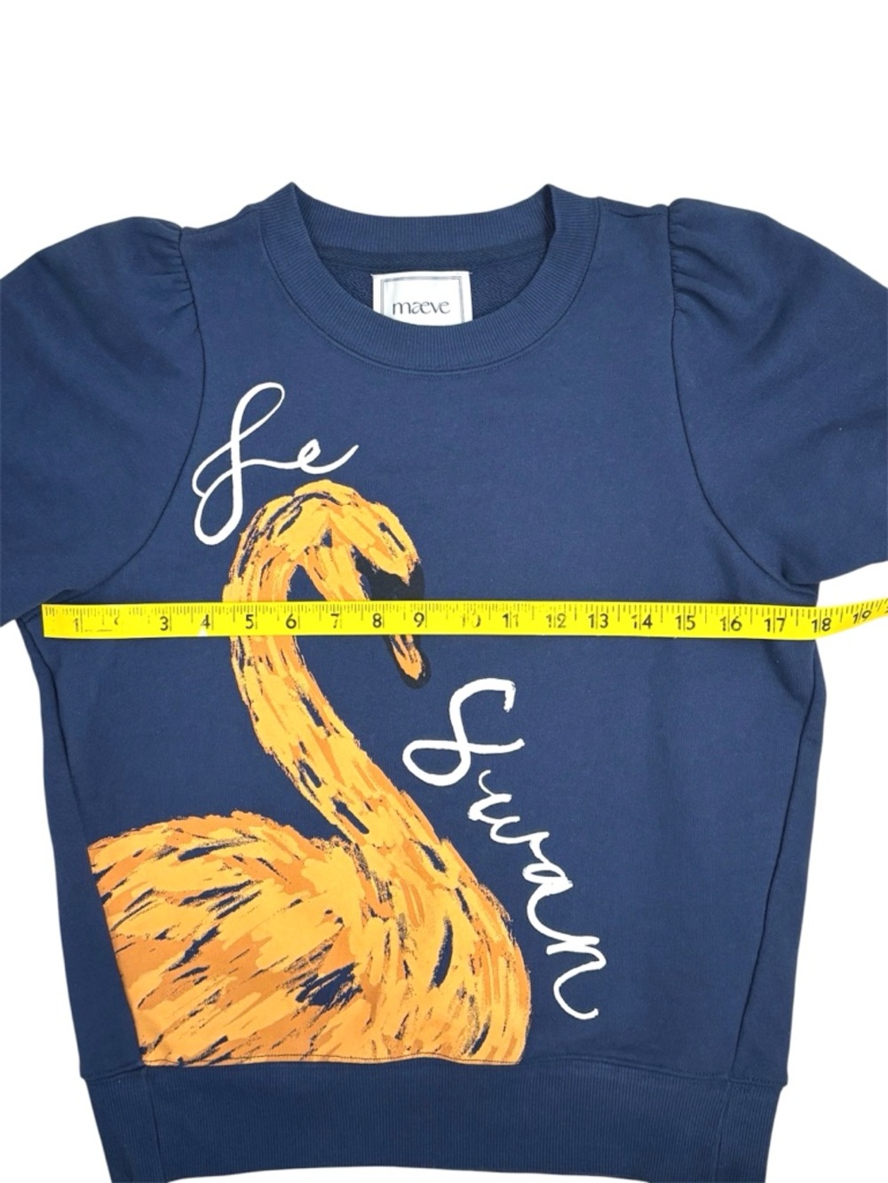 NWT Maeve Navy Blue Puff-Sleeve Swan Pullover size XS - Picture 5 of 9